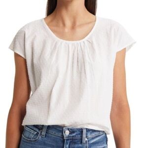 Caslon White Pleated Clip Dot Scoop Neck Blouse Top Shirt - Size Medium, NWT